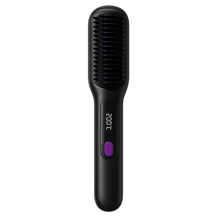 Perie pentru indreptat parul tehnologie ionica, Brivoo®, incarcare USB, incalzire rapida 30s, placi ceramice, 3 trepte de incalzire