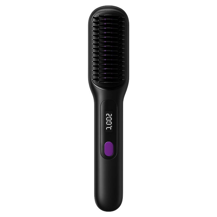 Perie pentru indreptat parul tehnologie ionica, Brivoo®, incarcare USB, incalzire rapida 30s, placi ceramice, 3 trepte de incalzire