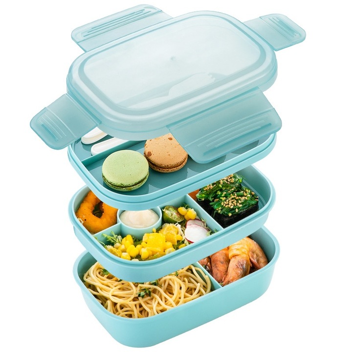 Cutie alimentara multistrat 1900ML, WORDLD RAIN, cu tacamuri separatoare, pentru microunde