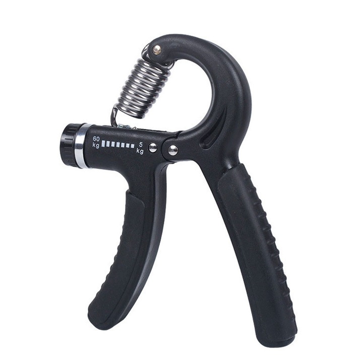 Регулируем флексор за ръка 5-60 кг, ергономичен дизайн, за трениране на предмишницата, упражнения за възстановяване на ръката, черен, 14.5x12x2.6 см