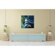 Tablou Canvas, "Floare albastra la brau de blugi", Flori, Albastru, Blugi, Frunze, Natura, Esarfa, Tandrete, Casual, Verde, Detaliu, 100 x 100cm