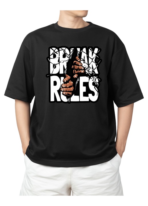 Férfi póló mintával, Break Rules, pamut, fekete, XXL