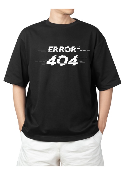 Férfi póló mintával, Error 404, pamut, fekete, M INTL