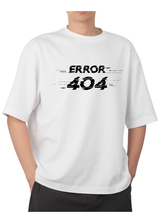 Férfi póló mintával, Error 404, pamut, fehér, XXL INTL