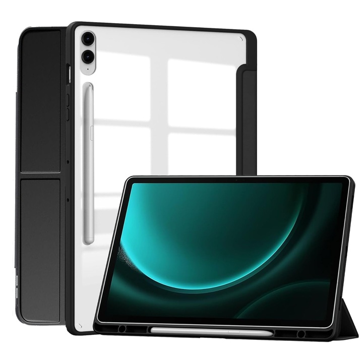 Mágneses háromrészes tok, kompatibilis Samsung Galaxy Tab S10+ Plus 2024/ S9 FE+ Plus / S9+ Plus 12,4" Smart tok, Stylus tartóval