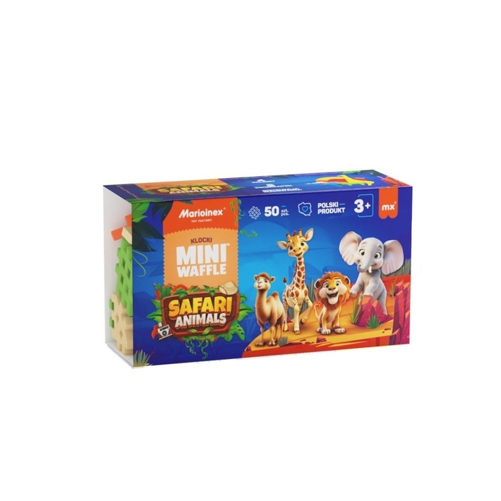 Играчка, Marioinex, Mini Waffle Animals Safari, 50 части, от 3 години