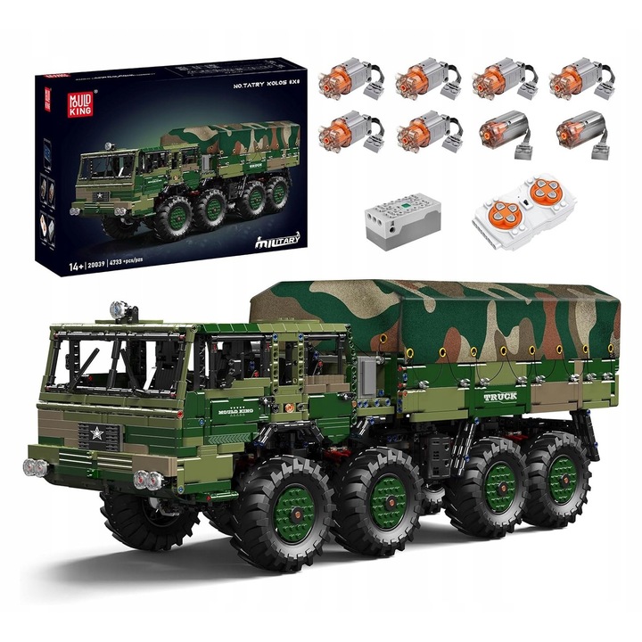Set de constructie Mould King 20039 Tatra Colossus 8X8 Rc Military Truck Blocuri + Pilot