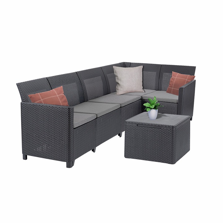 Keter Claire VIII 5 személyes sarokgarnitúra párnatartós asztallal grafit