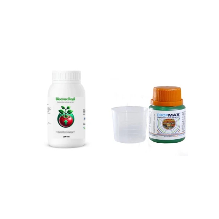 Pachet tratament si nutritie tomate/rosii, Stimulator de legare si rodire, Biocresc Rosii, 250 ml + Fertilizant foliar natural, universal Cropmax, 50 ml
