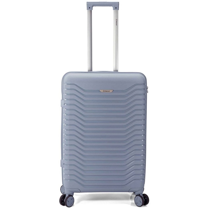 Troler de cabina Benzi BZ 5820, 55x33x20 cm, bagaj de mana, polipropilena, cifru, 4 roti 360°, albastru deschis