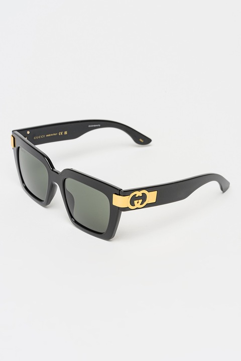 Gucci, Ochelari de soare dreptunghiulari cu lentile uni, 54-19-145, Auriu/Negru