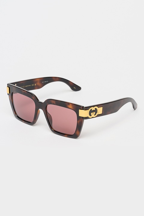 Gucci, Ochelari de soare dreptunghiulari cu lentile uni, 54-19-145, Auriu/Maro inchis/Negru