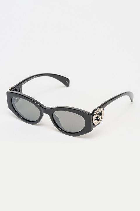 Gucci, Ochelari de soare cat-eye cu logo lateral, 54-19-145, Negru/Argintiu