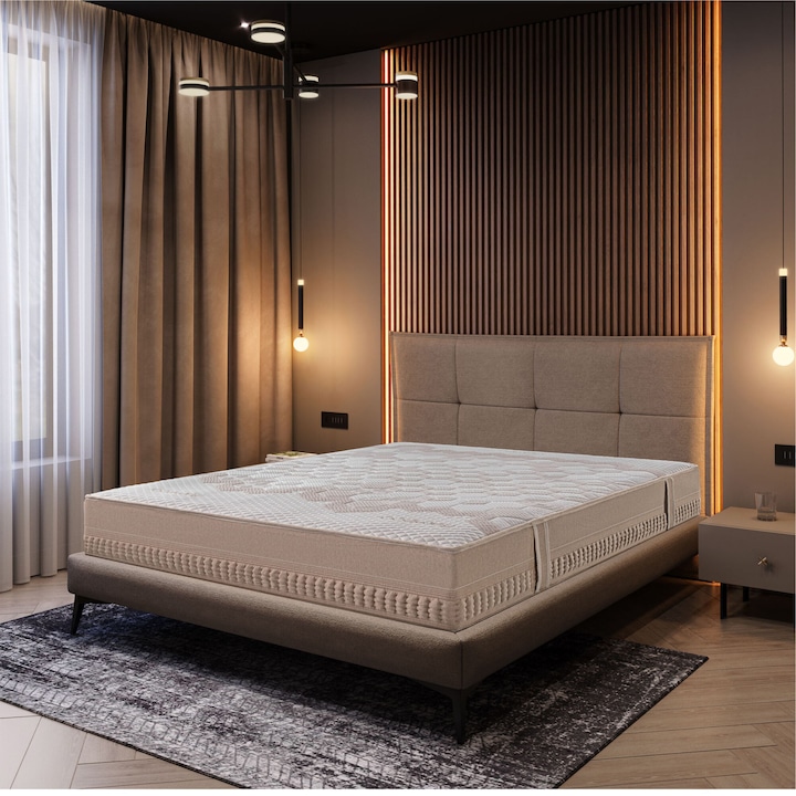 Saltea ortopedica Best Sleep Glamour, dimensiuni 160x200x35cm, Arcuri Pocket, Latex 4 cm, 7 zone de confort, husa bambus, fermitate medie