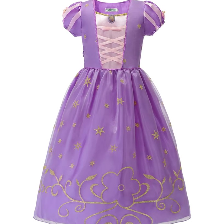 Rochie fetite pentru carnaval cu sclipici Mixbo, Printesa, satin/tul, 8-9 ani, mov/roz