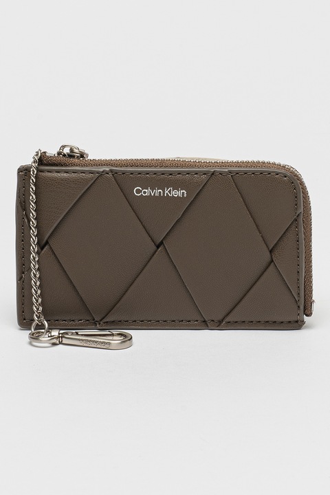 CALVIN KLEIN, Portofel de piele ecologica cu logo, Verde padure