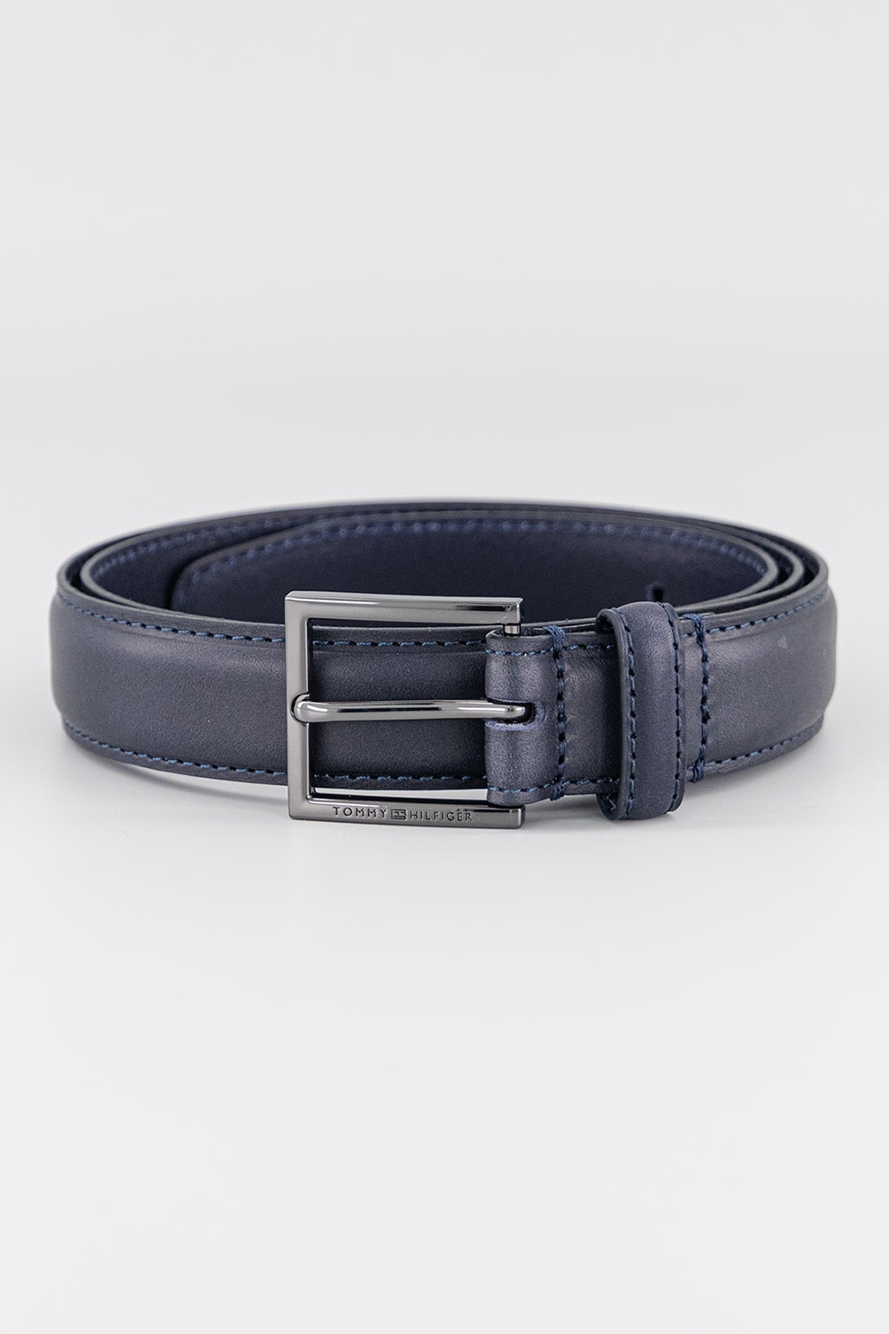 Tommy Hilfiger, Curea de piele cu catarama metalica, Albastru ultramarin, 100