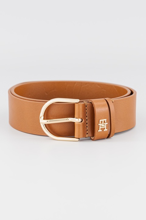 Tommy Hilfiger, Curea de piele cu logo, Maro cognac, 75