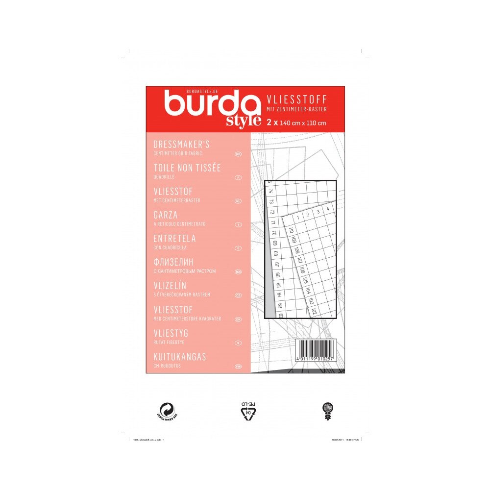 Hartie pentru tipare, gradata in cm, 2 coli (140 X 110 cm), Burda Style