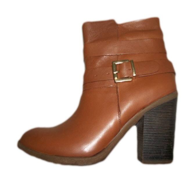 Botine din piele cu model de curea,D&J Exclusive, Maro
