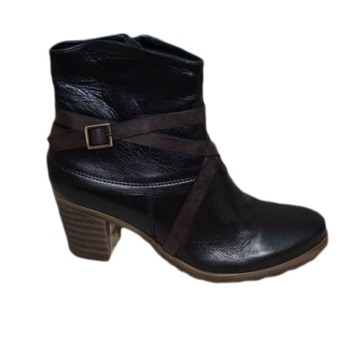 Botine cu toc gros si varf rotund,D&J Exclusive, Negru