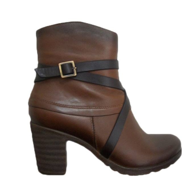 Botine cu toc gros si varf rotund,D&J Exclusive, Maro