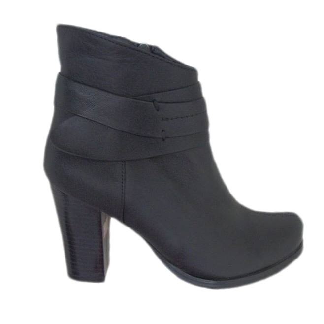 Botine cu design de trei barete si toc inalt,D&J Exclusive, Negru