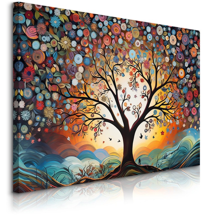 Стенопис, за всекидневна, цветно дърво, абстрактно, 120 см x 80 см, бохо стил, природа