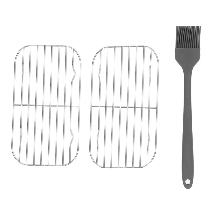 Set ustensile gratar, 2 plase din otel inoxidabil, pensula din silicon, 15.5x8.5cm