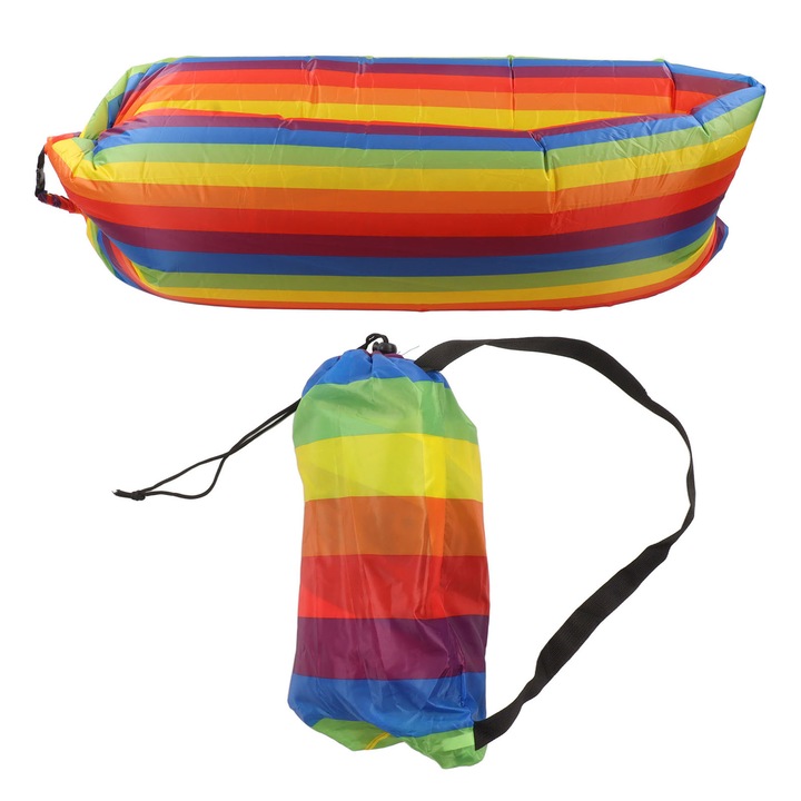 Canapea gonflabila lounge LR-20260824-16238, din poliester 190T cu sac interior PE, umflare fara pompa, include sac de transport, multicolor, marime medie