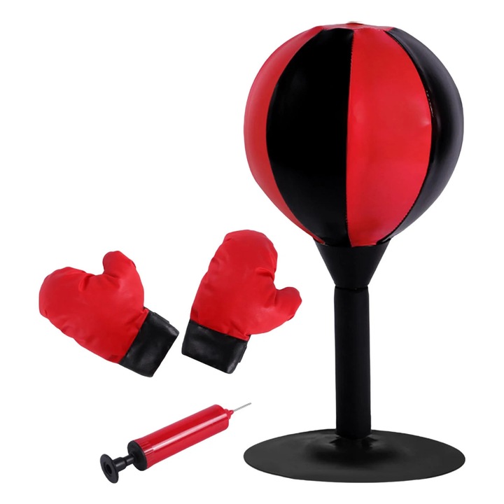 Настолна боксова круша Fokelyi, червена с ръкавици, 20x20x30см