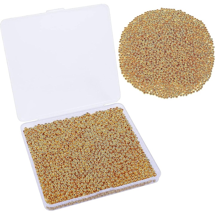 Set 2133 bucati margele spacer metalice aurii, 4mm, pentru bratari, coliere si bijuterii