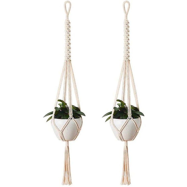 Set suporturi pentru plante, 100cm, din sfoara de bumbac, pentru ghivece cu diametru 5-25cm, interior/exterior