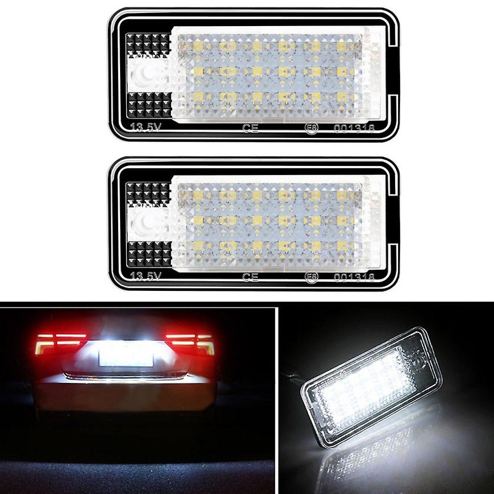 2 db LED-es rendszámtábla világítás készlet, Audi A3/S3, A4/S4, A6/C6, A8/S8, Q7, 18 LED-es, fehér