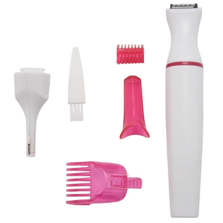 Epilator electric pentru sprancene, axile si bikini, multifunctional, alb/roz