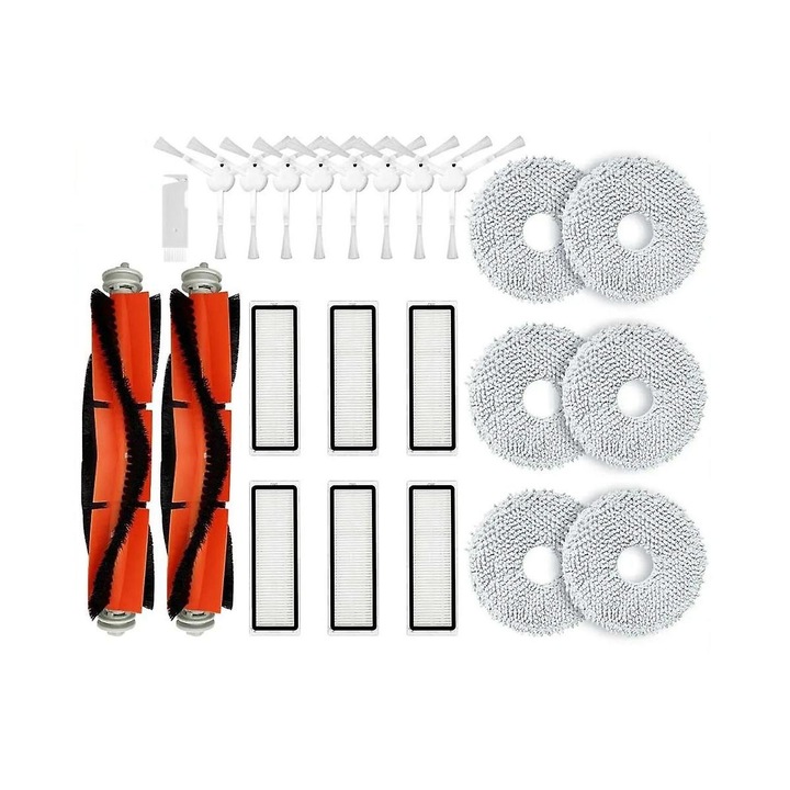 Set accesorii pentru aspirator robot S10+, 2 perii principale, 8 perii laterale, 6 filtre Hepa, 6 carpe de mop, plastic, multicolor