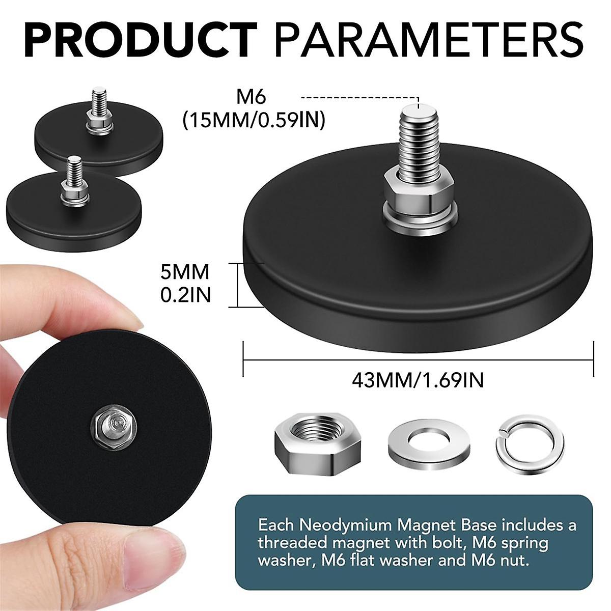 Set 6 magneti cu filet M6, baza magnetica neodim cu acoperire din