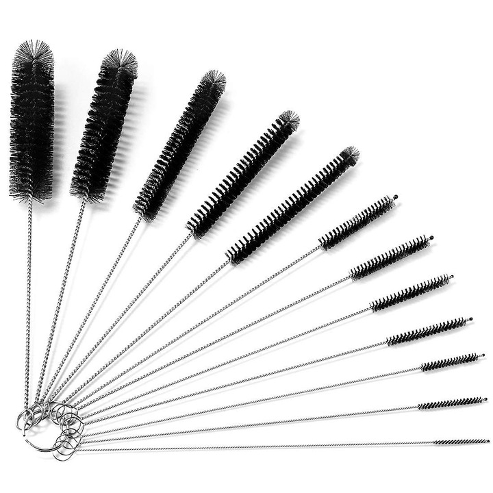 Set de 12 perii de curatare pentru tuburi, perii din otel inoxidabil, 24cm, diametre variate