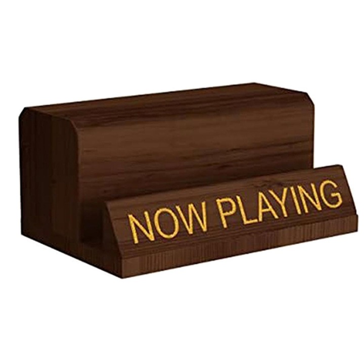 Suport pentru viniluri din lemn, design minimalist, culoare nuc, dimensiuni 12.7x6.4x10.2cm