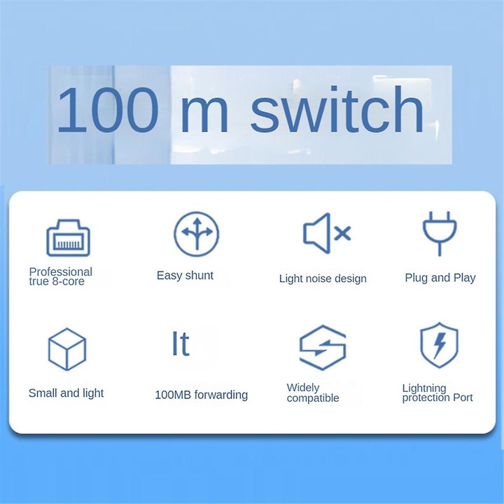 Мрежов суич 5 порта, 100Mbps, черен, размери 95x56x25мм, комплект