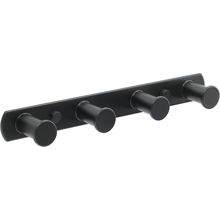 Suport de perete pentru prosoape, 4 carlige, inox SUS304, finisaj negru mat, 25.8x2.8x3.8cm