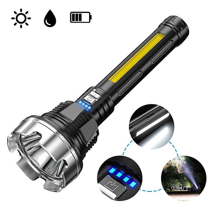 Hordozható LED lámpa, fekete, 1200mAh, vízálló, USB kábellel ellátott készlet