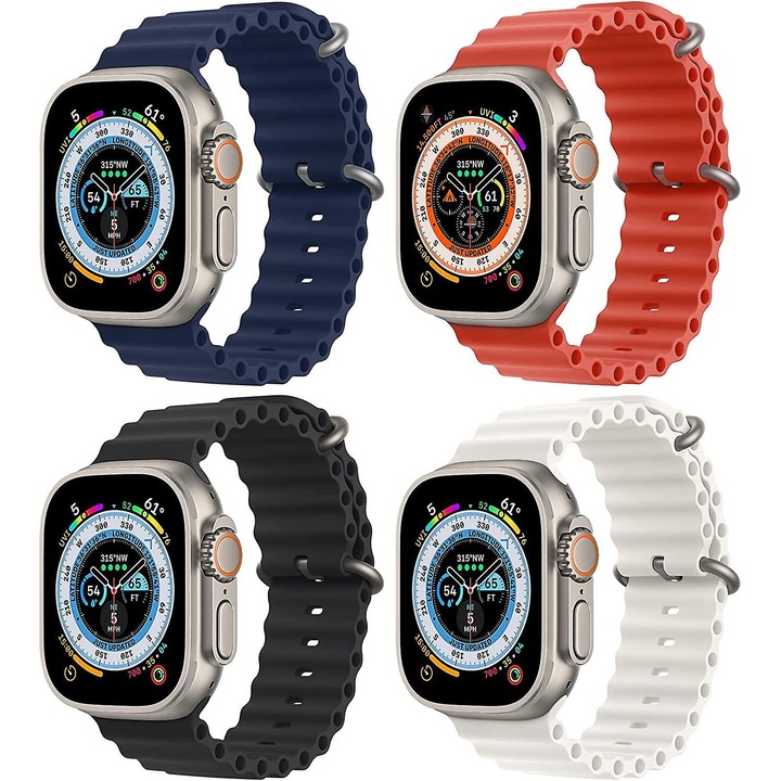 Set curele Ocean Sport pentru Apple Watch, 4 culori, dimensiune 5.5-7.9 inch