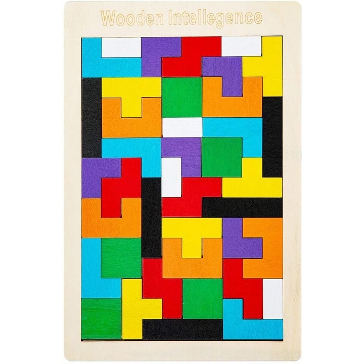 Fából készült Tetris kirakó, 40 darab, többszínű