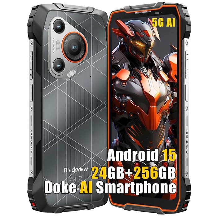 Telefon mobil Blackview BL7000, 5G, 6.78" FHD+, 24GB RAM(8GB + 16GB extensibili), 256GB ROM, Android 15, 7500mAh, 8 cores, Dual SIM, Arm Mali-G57 MC2, NFC/Amprenta/caracteristici faciale, Portocaliu