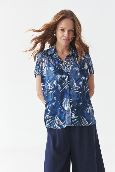 TATUUM, Camasa cu maneci scurte si model, Alb/Bleumarin