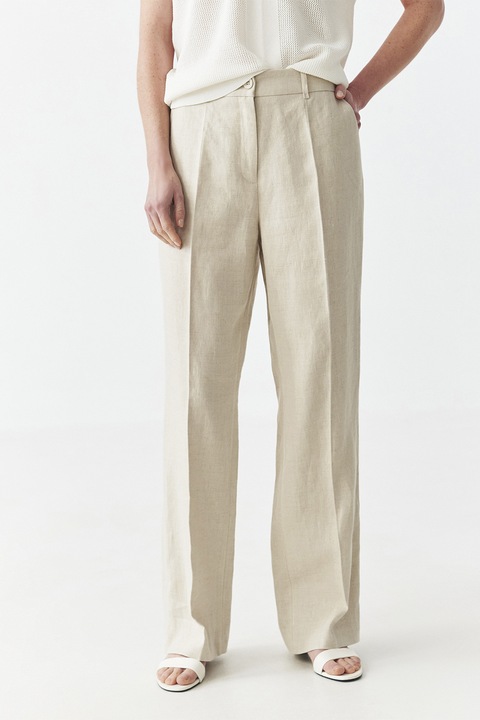 TATUUM, Pantaloni din in cu buzunare laterale, Maro nisip