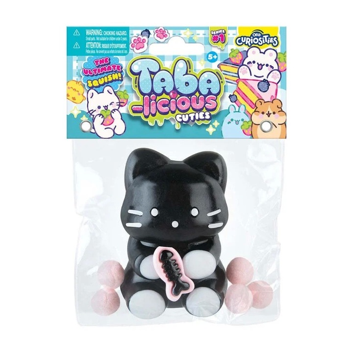 Антистрес играчка Squishy, Flippy, бавен отскок, модел Kitty, 10 см x 6 см прозрачна опаковка, 70 гр, черен