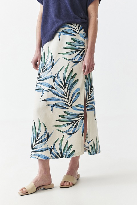 TATUUM, Fusta lunga cu imprimeu tropical, Albastru/Bej deschis