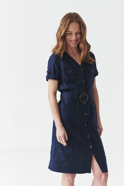 TATUUM, Rochie cu nasturi si maneci scurte, Bleumarin